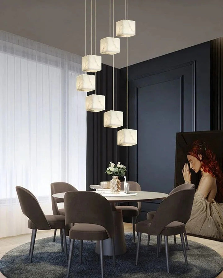 Aries Spanish Marble Cube Chandelier 7 Lights