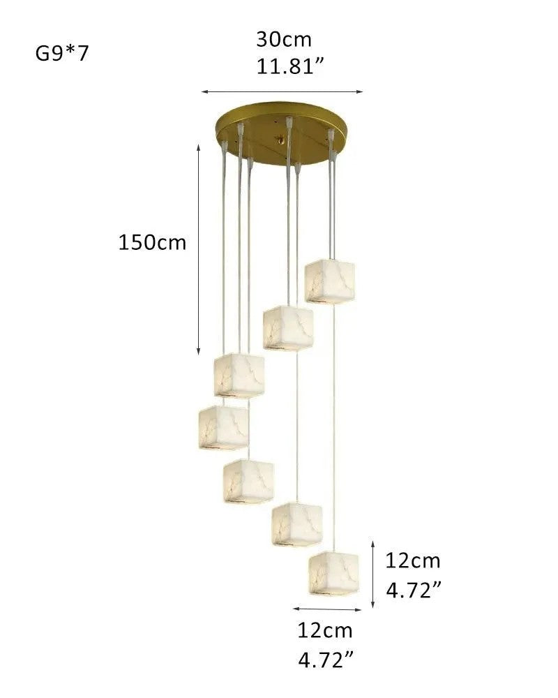 Aries Spanish Marble Cube Chandelier 7 Lights