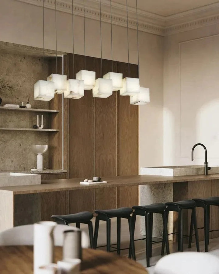 Aries Spanish Marble Cube Chandelier 8 Lights