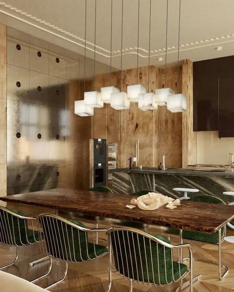 Aries Spanish Marble Cube Chandelier 8 Lights
