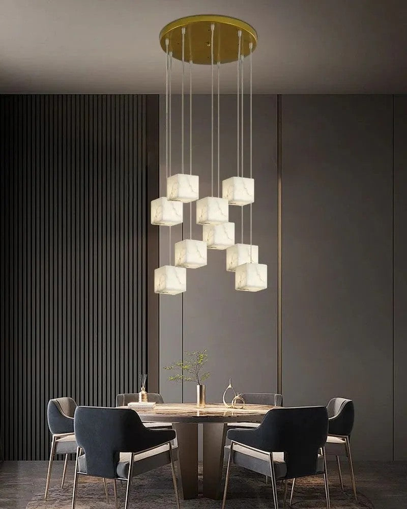 Aries Spanish Marble Cube Chandelier 9 Lights