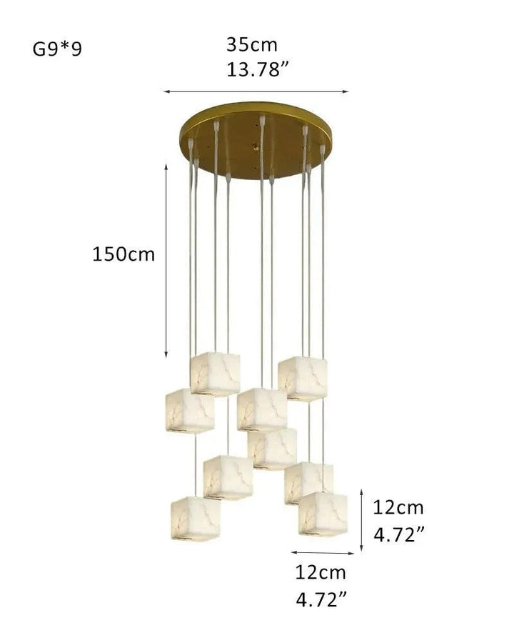 Aries Spanish Marble Cube Chandelier 9 Lights