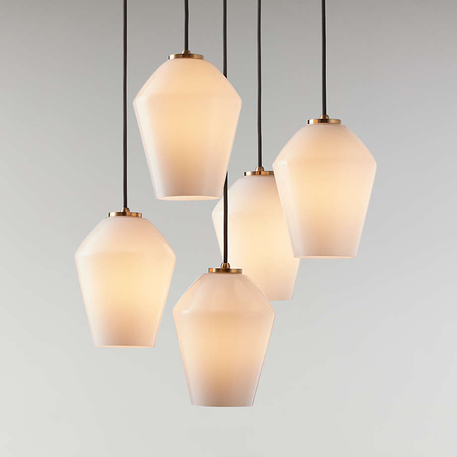 Arren Brass 5-Light Round Pendant with Angled Milk Glass Shade