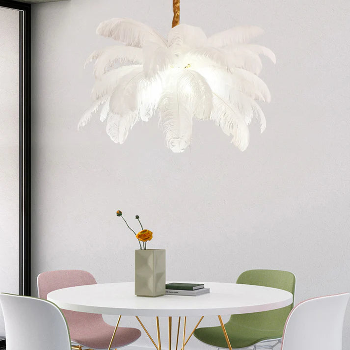 Art Deco Colorized Feather Brass Branch Chandelier