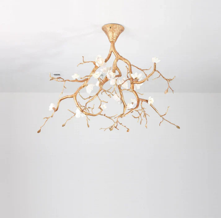 Aurelia Golden Branch & Porcelain Bloom Chandelier