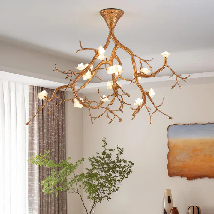 Aurelia Golden Branch & Porcelain Bloom Chandelier
