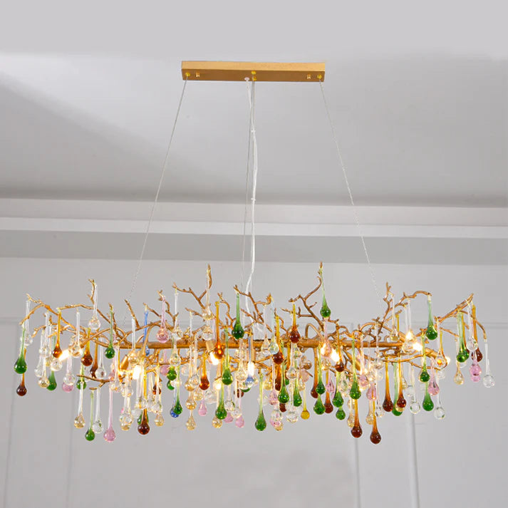Avis Colorful Crystal Linear Branch Chandelier For Living Room