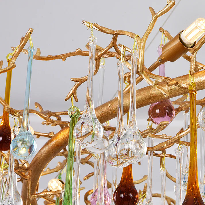 Avis Colorful Crystal Linear Branch Chandelier For Living Room