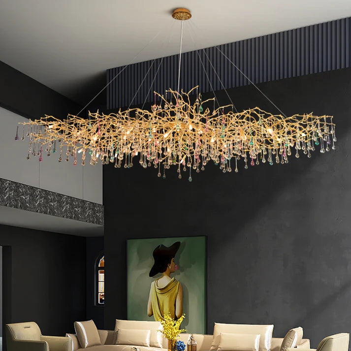 Avis Colorful Crystal Rain Aluminum Branch Chandelier
