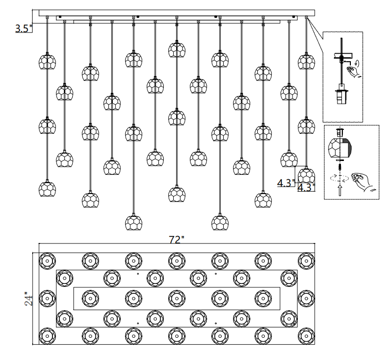 Balle Rectangular Chandelier 72 Inch（Customized)
