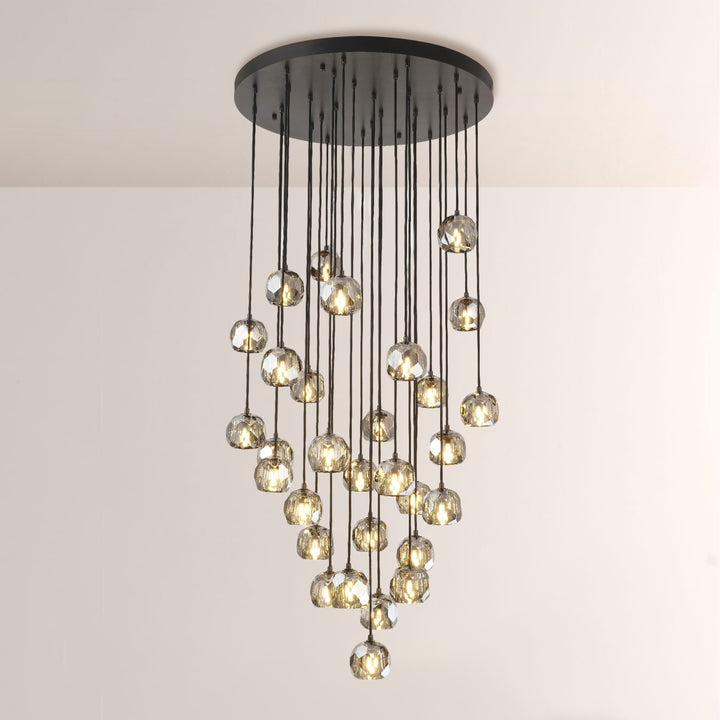Balle Smoke Crystal Round Cluster Chandelier 30"