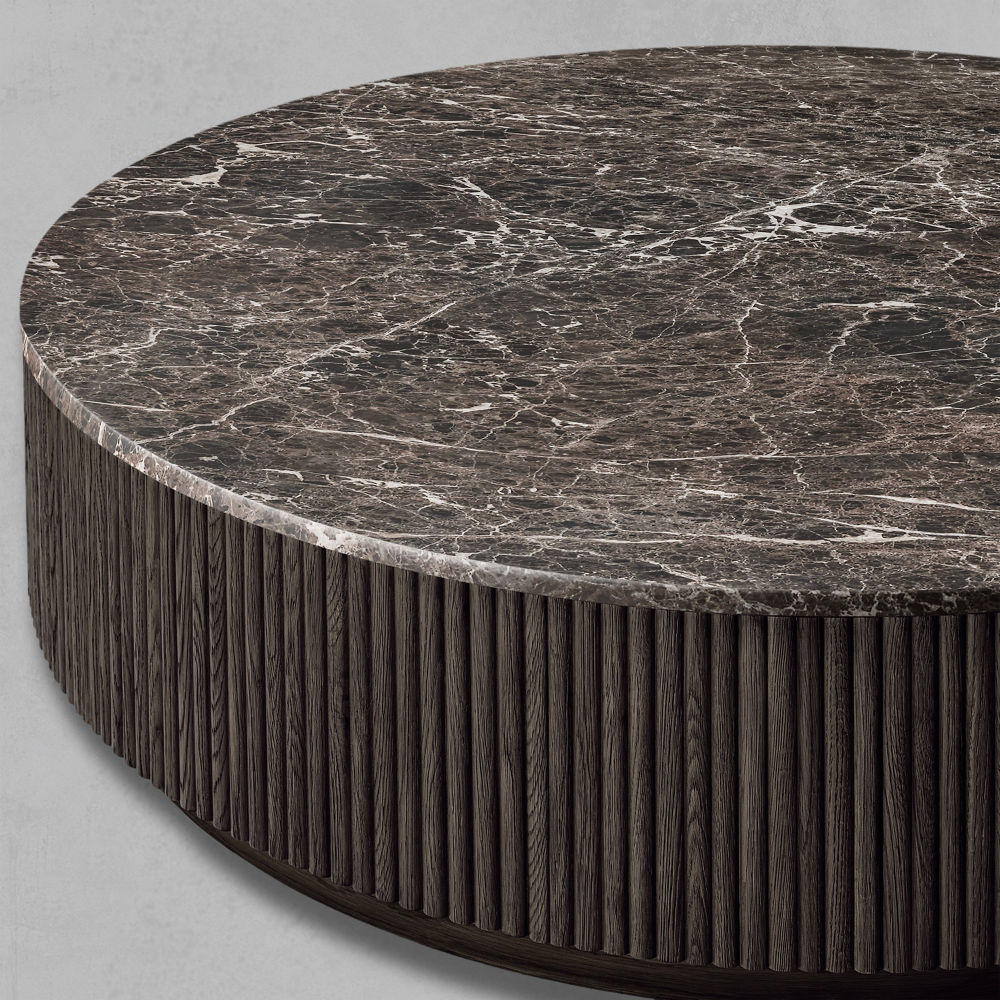 Mulholland Oak Wood & Stone Round Coffee Table_1