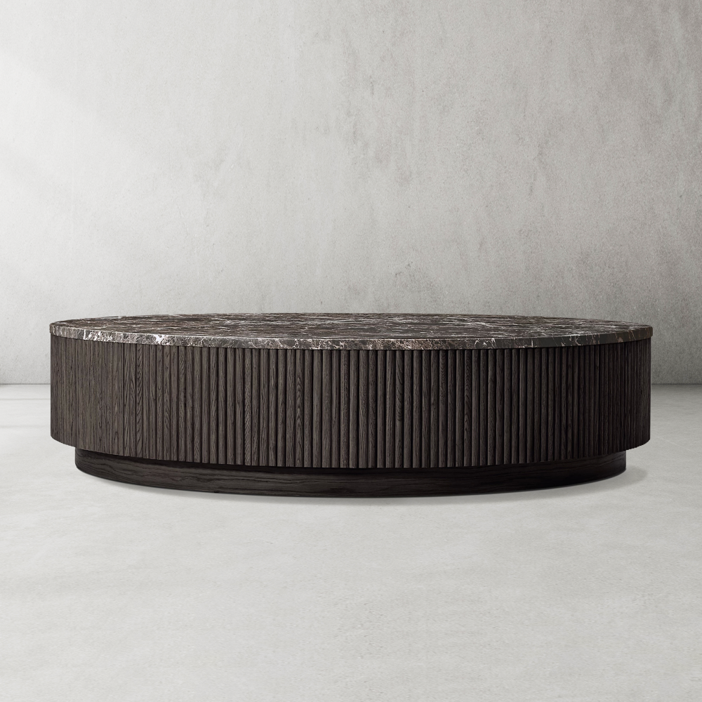 Holland Oak Wood & Stone Round Coffee Table