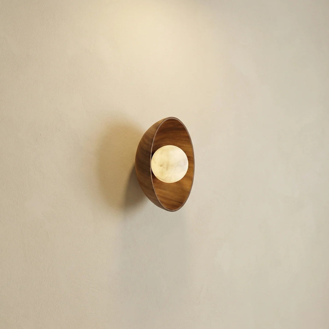 Bosco Wood Carved Bowl Alabaster Wall Sconce