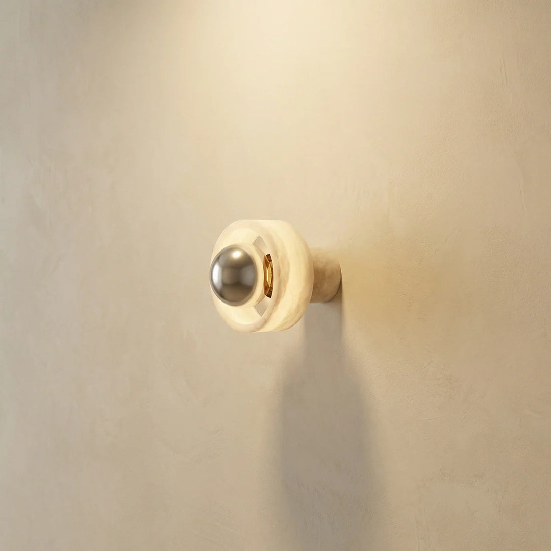 Bosco Wood Polished Orb Alabaster Halo Wall Sconce