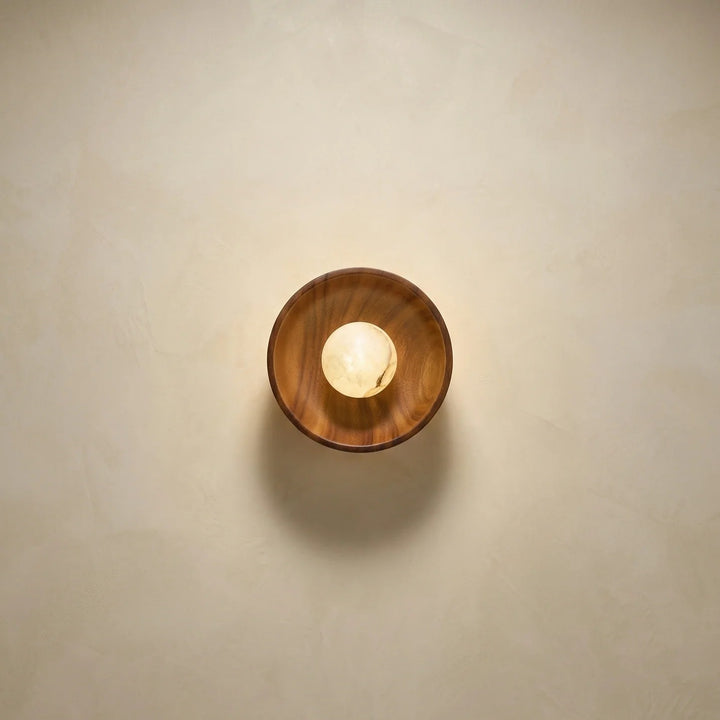 Bosco Wood Walnut Disc Alabaster Wall Sconce