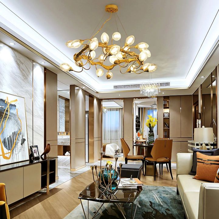 Branch Lotus Brass Chandeliers