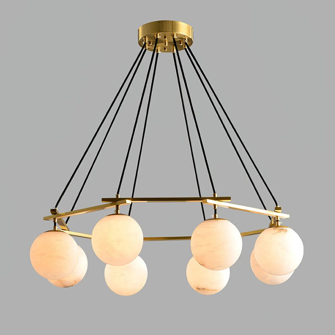 Brass & White Alabaster Chandelier – Retro Inspired Ceiling Light