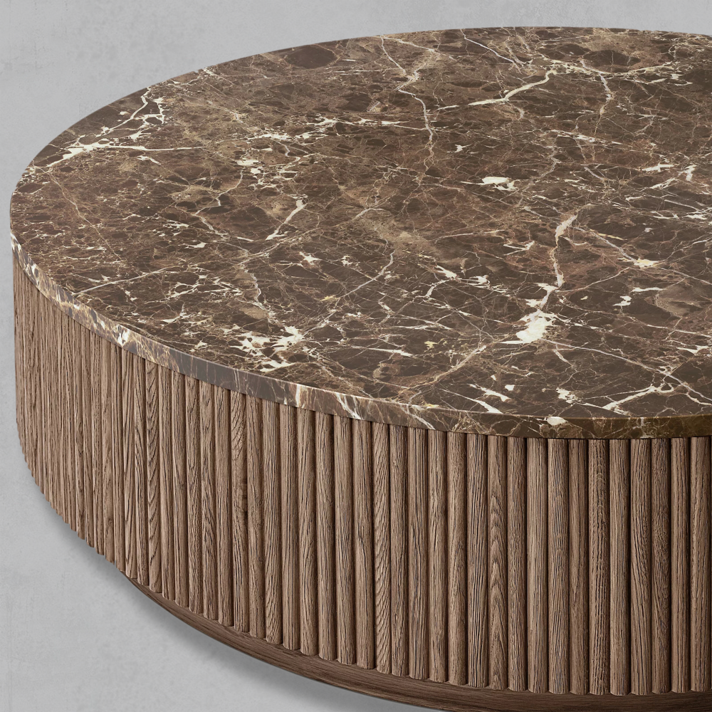 Mulholland Oak Wood & Stone Round Coffee Table_1