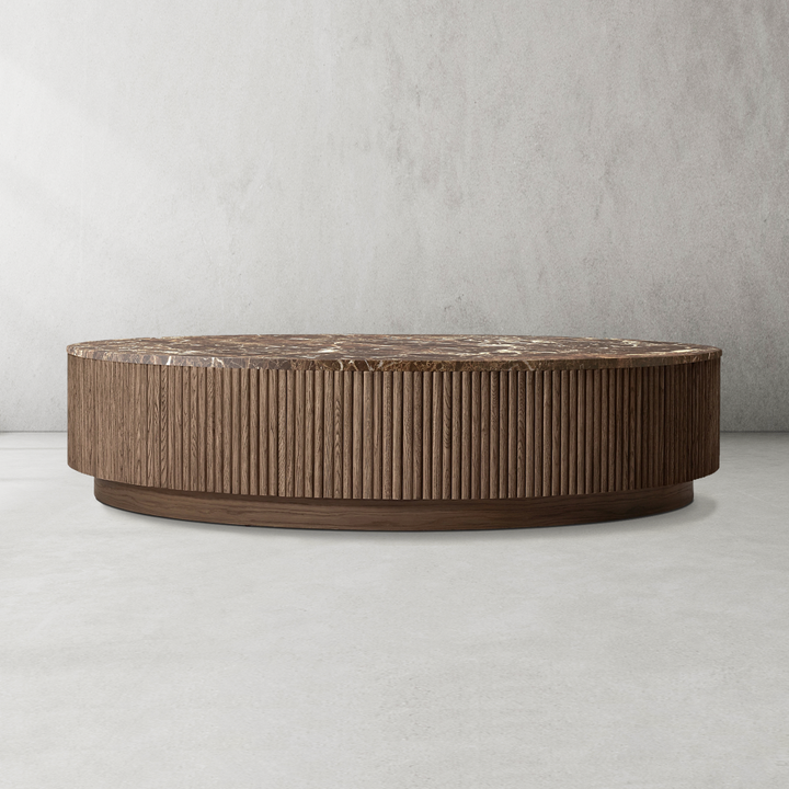 Holland Oak Wood & Stone Round Coffee Table