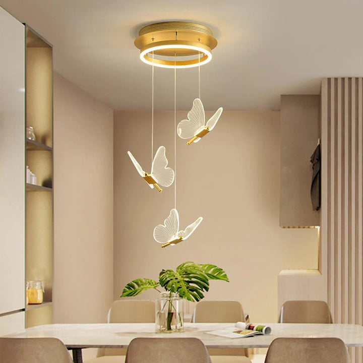 Butterfly Chandelierv Modern Metal Disk Acrylic Ceiling Light