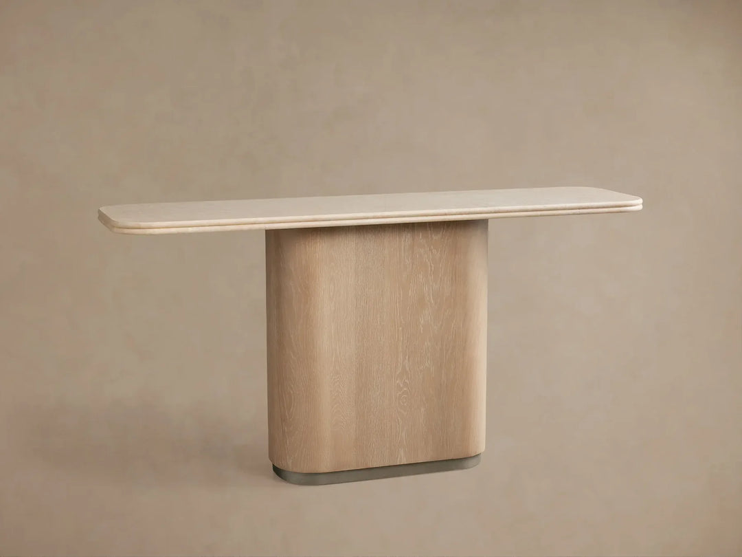 Caden Console Table in Wood and Stone Modern Design