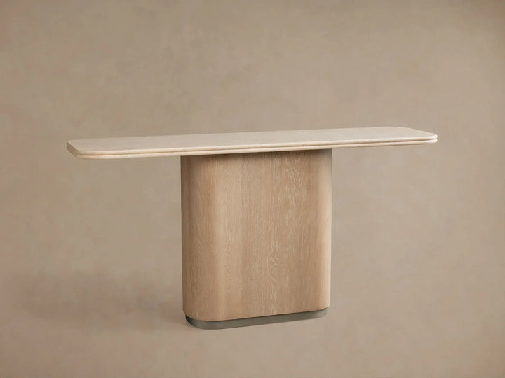Caden Console Table in Wood and Stone Modern Design