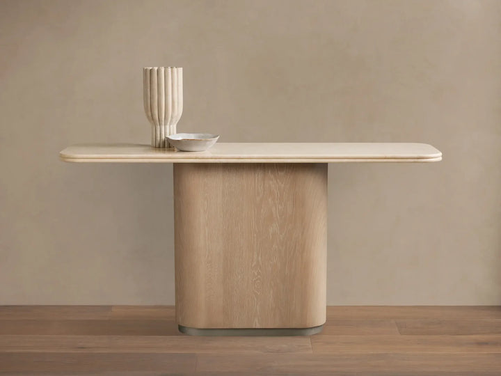 Caden Console Table in Wood and Stone Modern Design
