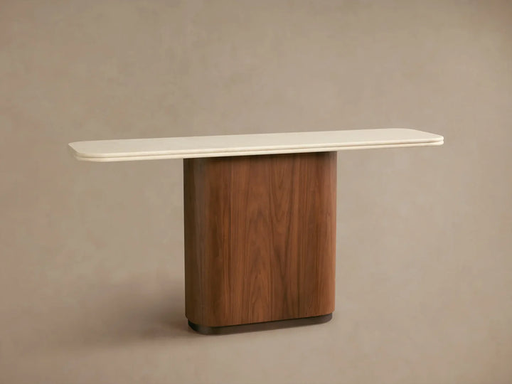Caden Console Table in Wood and Stone Modern Design