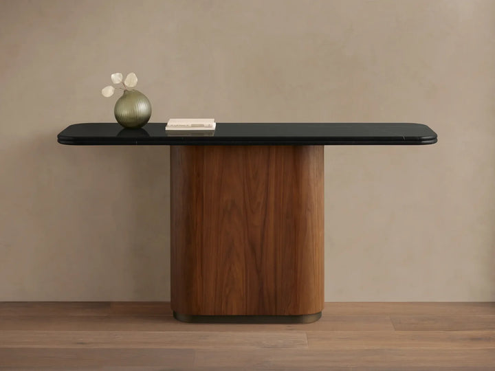 Caden Console Table in Wood and Stone Modern Design