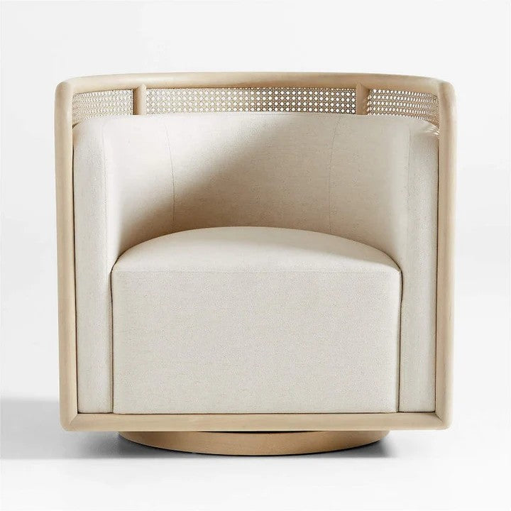 Cane Back Whitewash Swivel Accent Chair