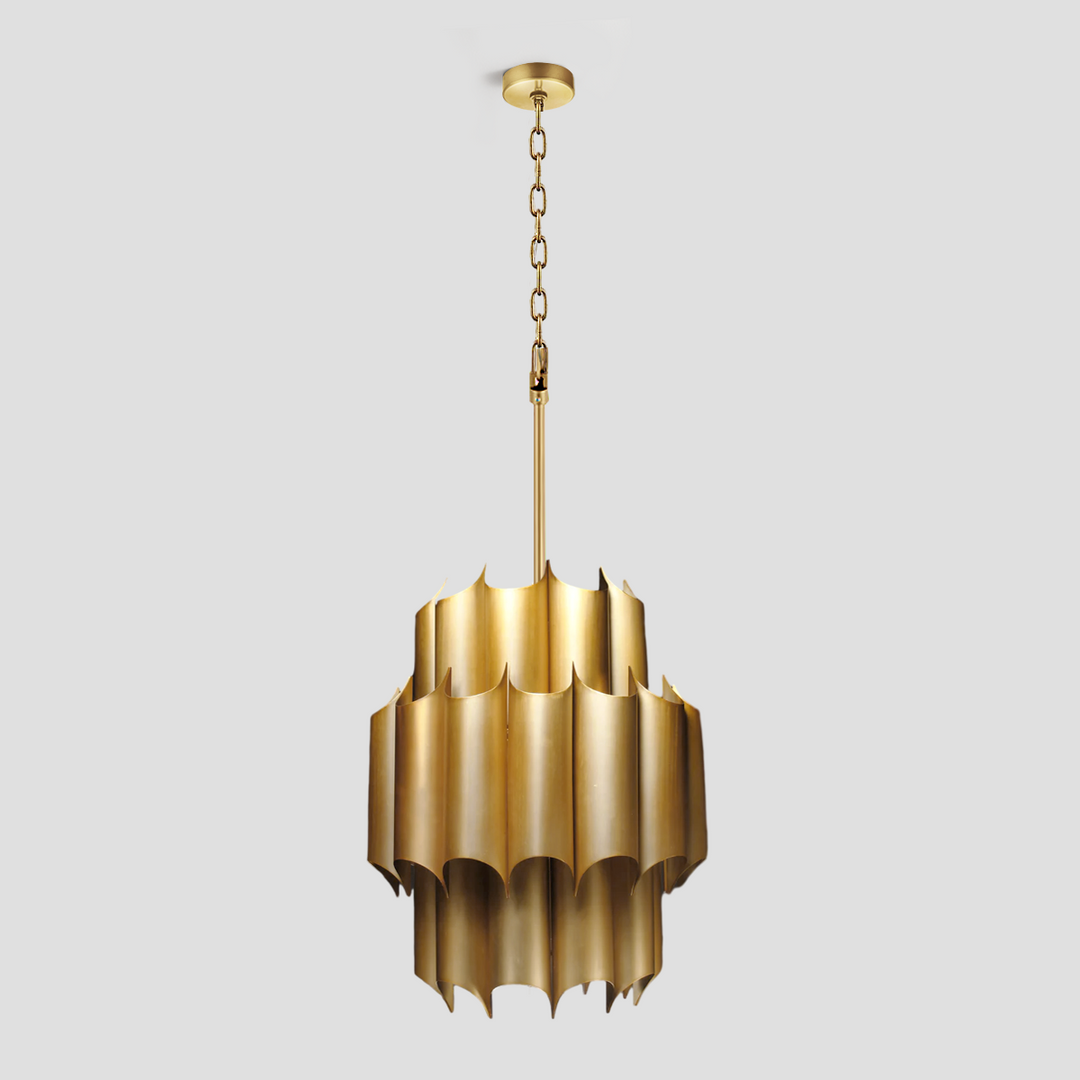 Cathed Brass Fluted Chandelier