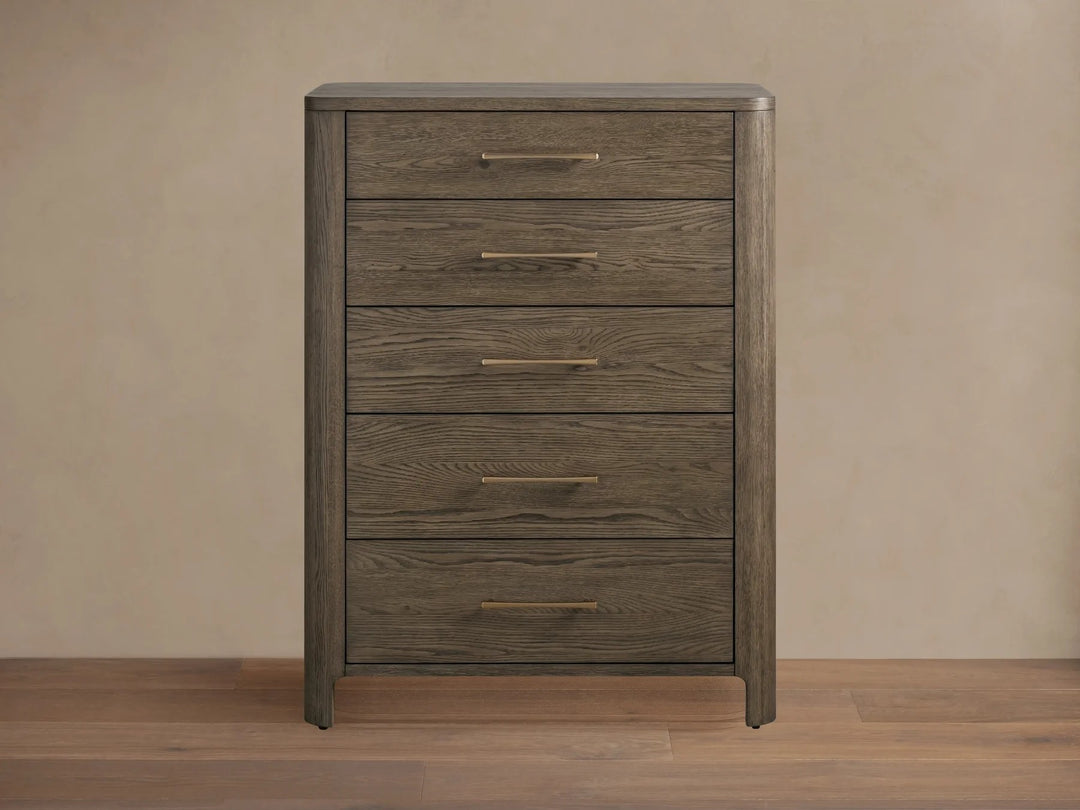 Celira Oak Wood Five Drawer Dresser