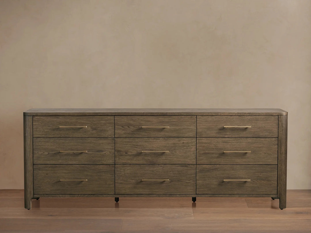 Celira Oak Wood Nine Drawer Dresser