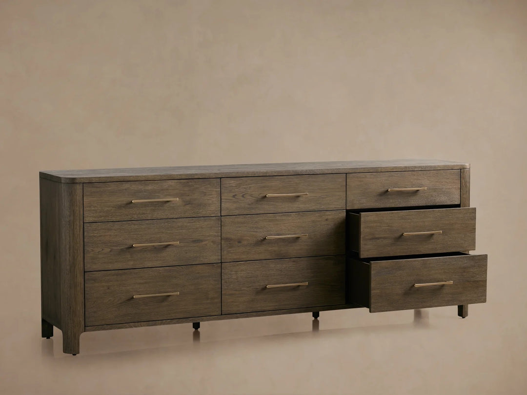 Celira Oak Wood Nine Drawer Dresser