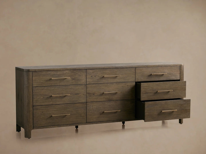 Celira Oak Wood Nine Drawer Dresser