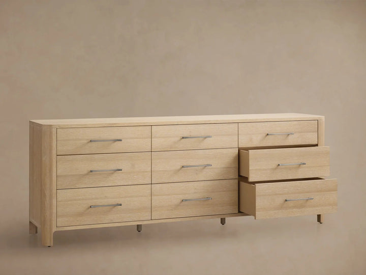 Celira Oak Wood Nine Drawer Dresser