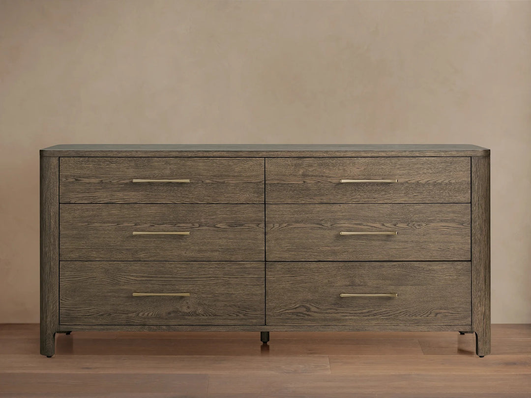 Celira Oak Wood Six Drawer Dresser