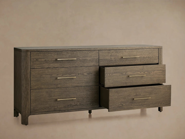 Celira Oak Wood Six Drawer Dresser