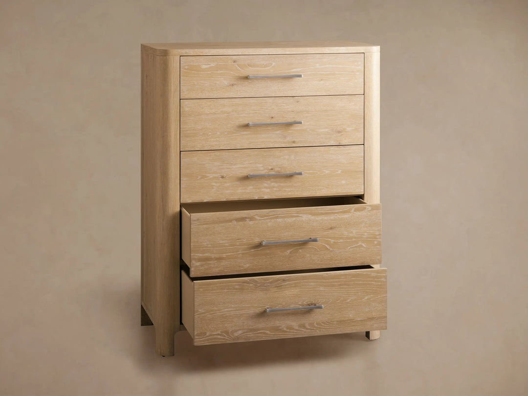 Celira Oak Wood Five Drawer Dresser