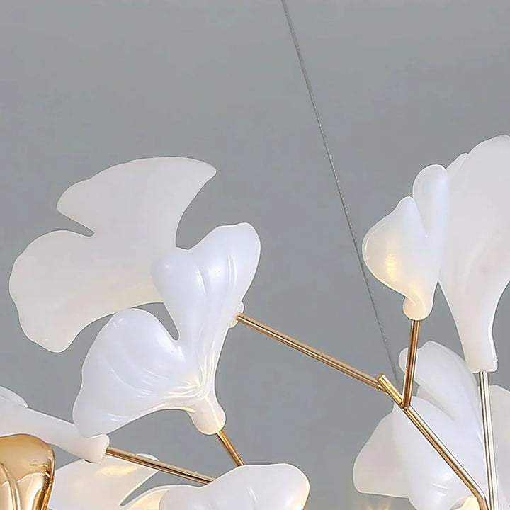 Ceramic Ginkgo Cascading B (Spiral) Branch Chandelier