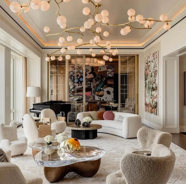 Contemporary Hand-blown Glass Globes Branch Chandelier