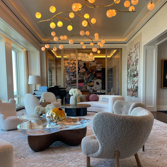 Contemporary Hand-blown Glass Globes Branch Chandelier
