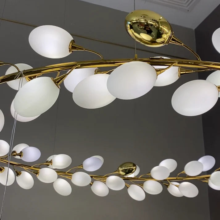 Creative Art Grape Chandelier Pure White Nordic Ring and Linear Design