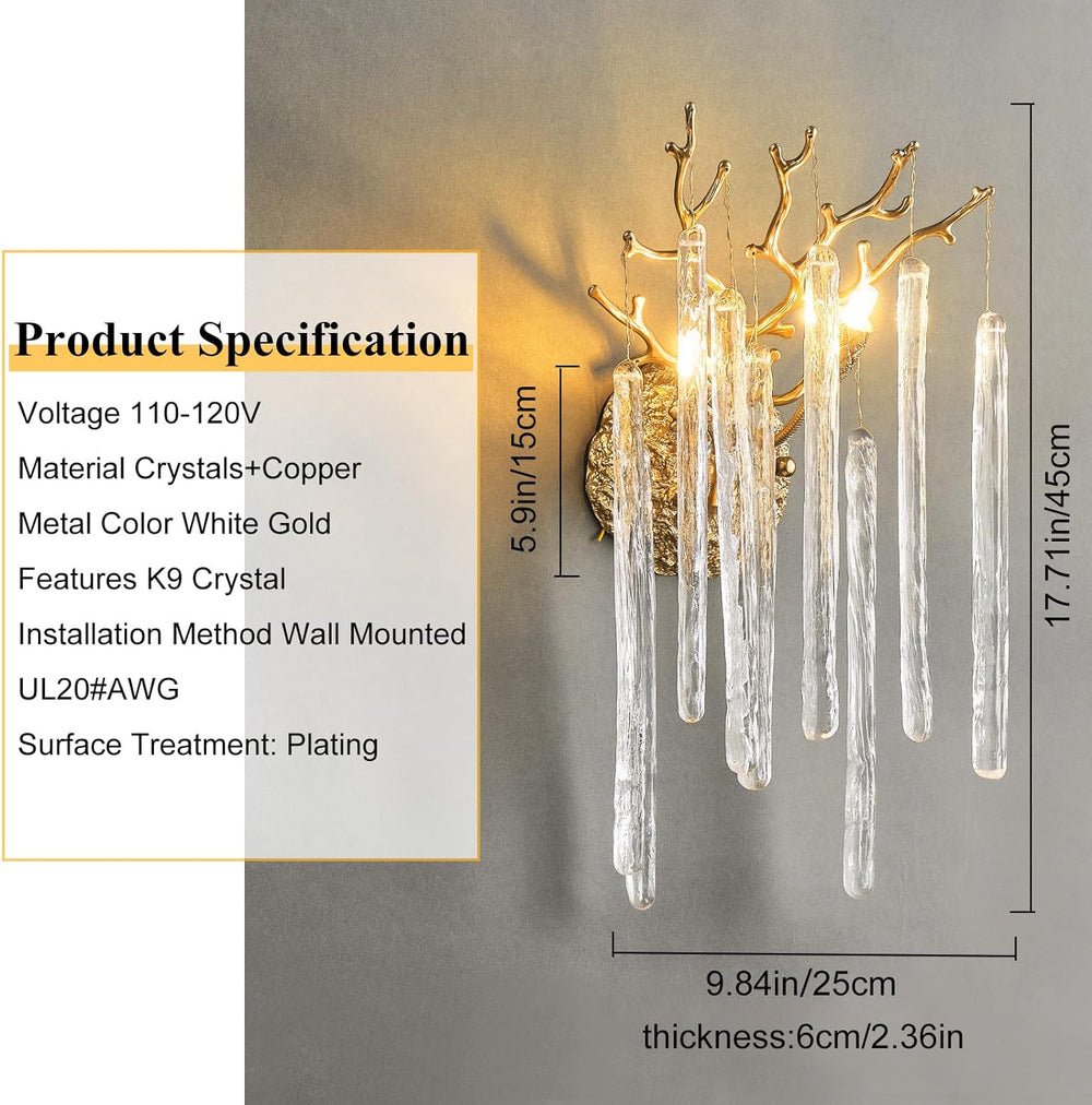 Crystal Gold Wall Sconce for All Rooms 17.7"H