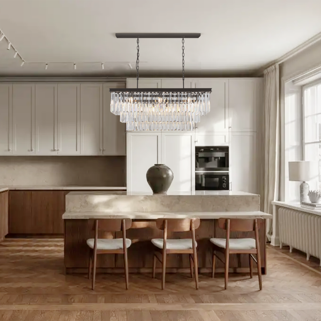 Della 3-Tier Crystal Rectangular Chandelier