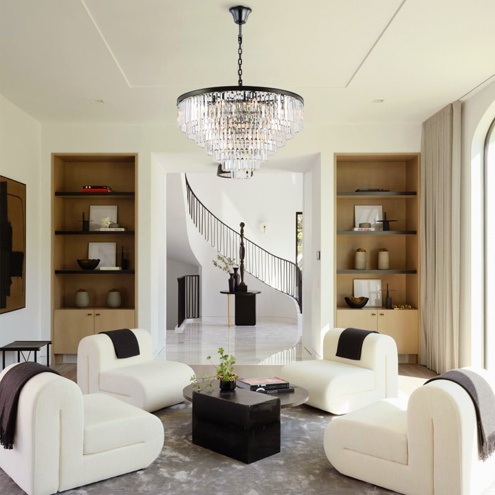 Della  Multi-Tier Clear/Smoke Crystal Round Chandelier