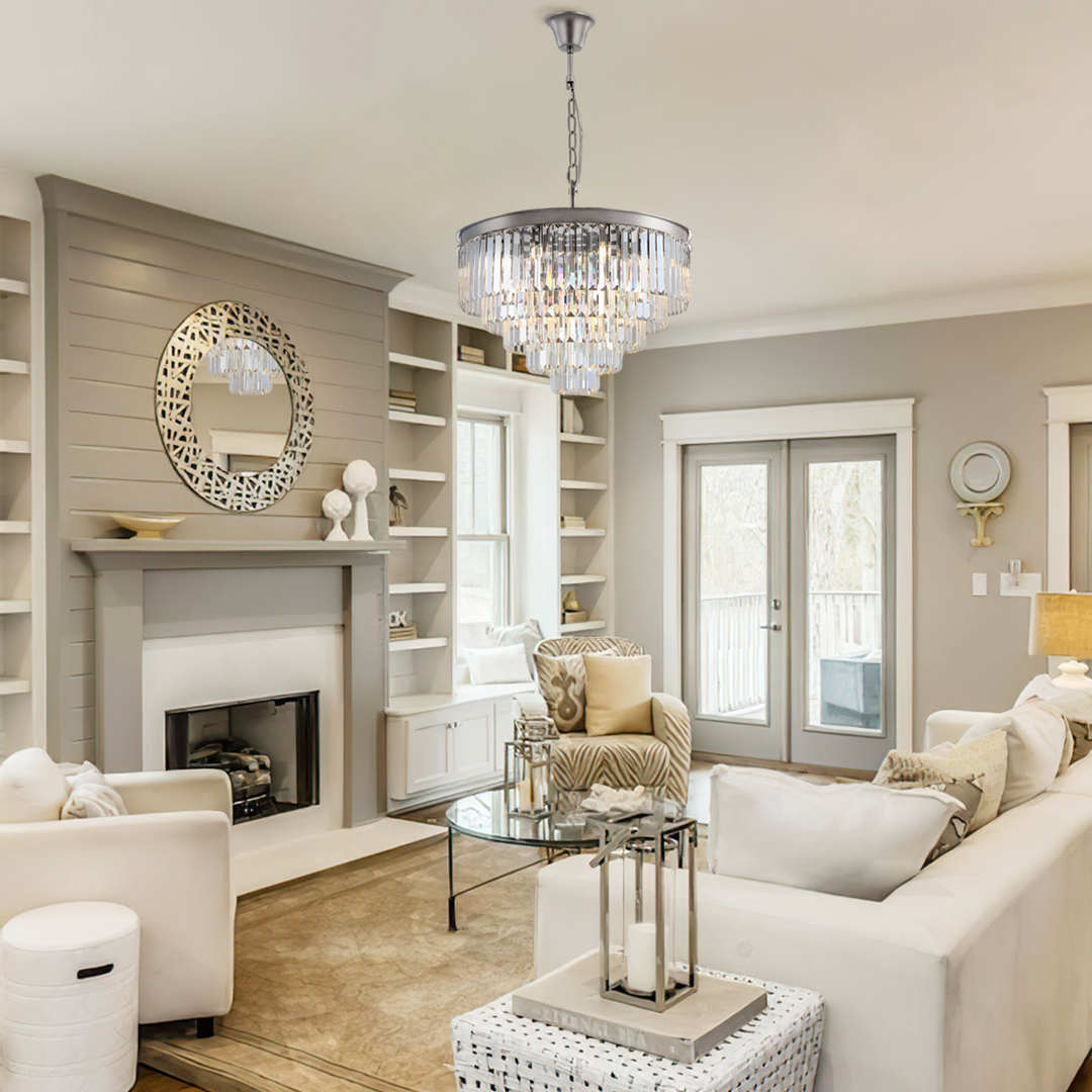 Della  Multi-Tier Clear/Smoke Crystal Round Chandelier