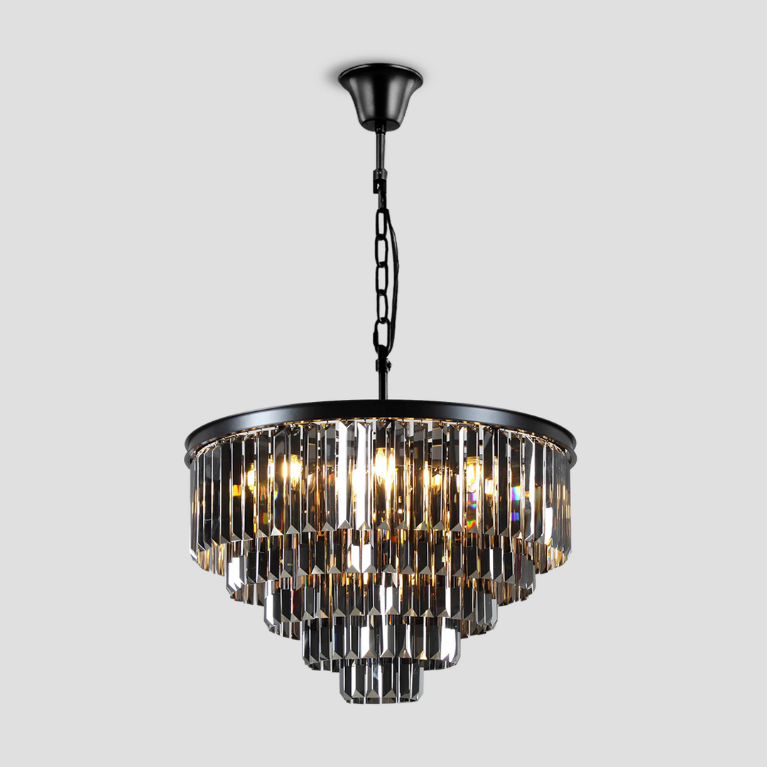Della  Multi-Tier Clear/Smoke Crystal Round Chandelier