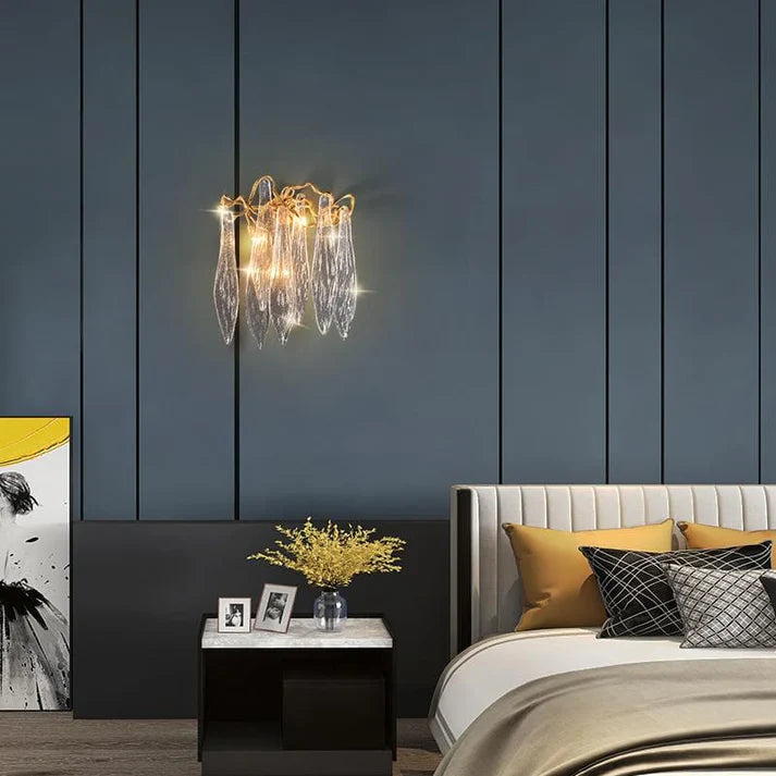 Flake Long Crystal Branch Brass Wall Sconce